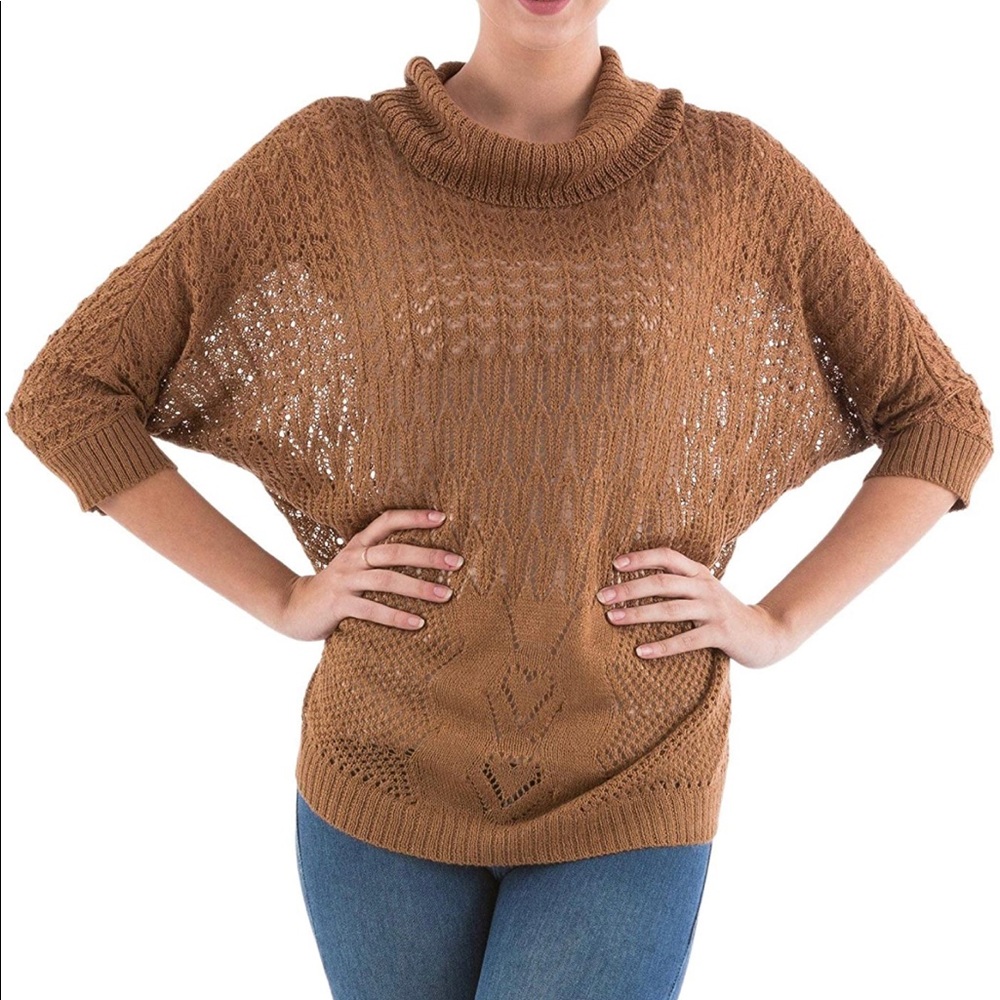 BROWN QUARTER LENGTH SLEEVES PULLOVER SWEATER